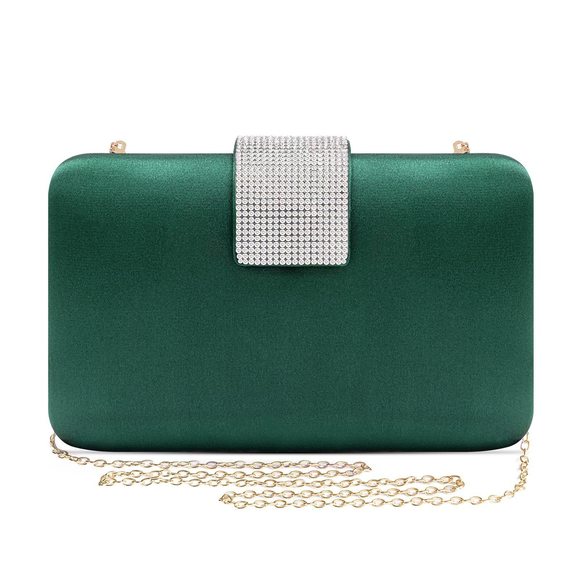 Green Satin Rhinestones Evening Bags Party Bridal Clutch Purse Prom >:) - Picture 1 of 6
